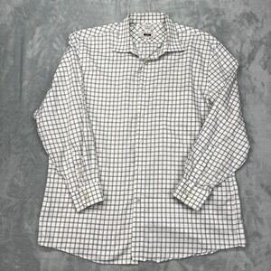 Joseph Abboud Dress Shirt Mens 17 32/33 White Checkered Non Iron 100% Cotton